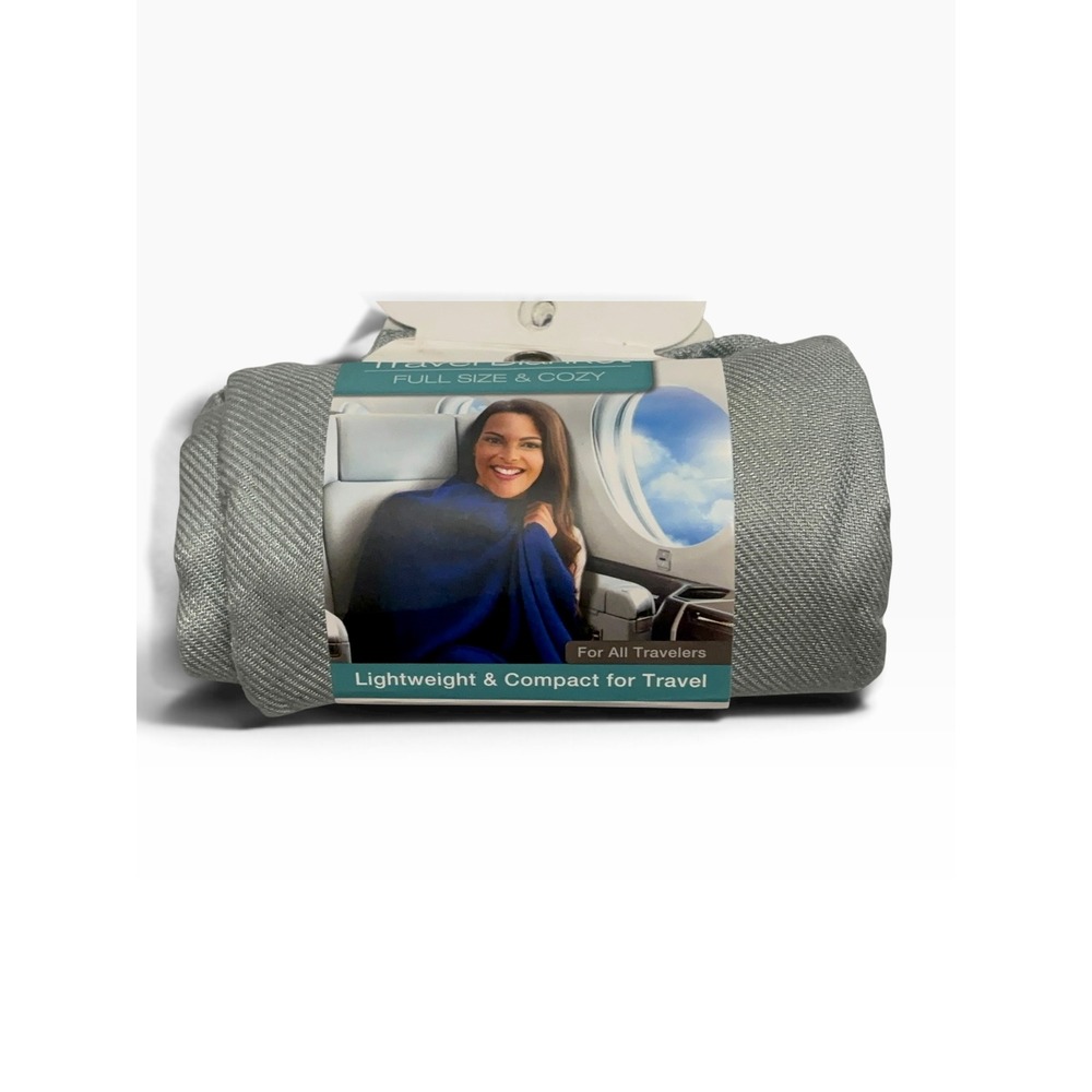 Brookstone Travel Blanket Full Size Gray Lightweight Compact 42x60 Cozy New